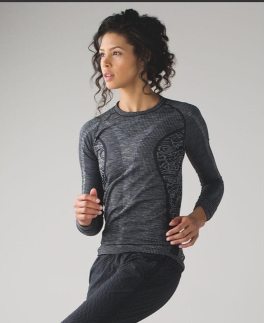 Lululemon Rest Less Pullover Gray Heathered Black Seamless Long Sleeve M/L